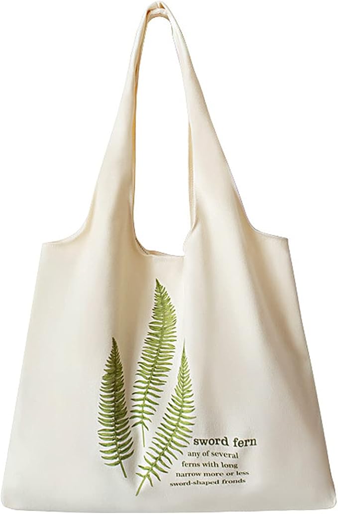 花卉帆布手提袋 植物购物袋 美学花朵手提袋 大容量杂货袋 适合女性